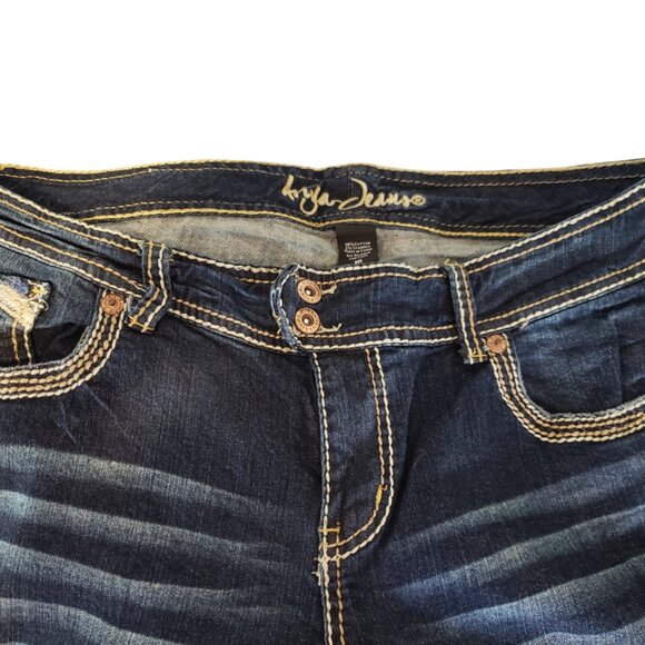 Ariya Jeans Santa Cruz Embroidered Sequins Flare Distressed Blue Denim Sz 16 HOT - Picture 6 of 9